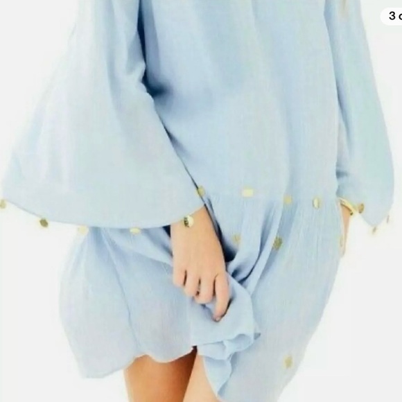 Lilly Pulitzer blue Delaney tunic dress with gold embroidered seashells - Picture 8 of 17
